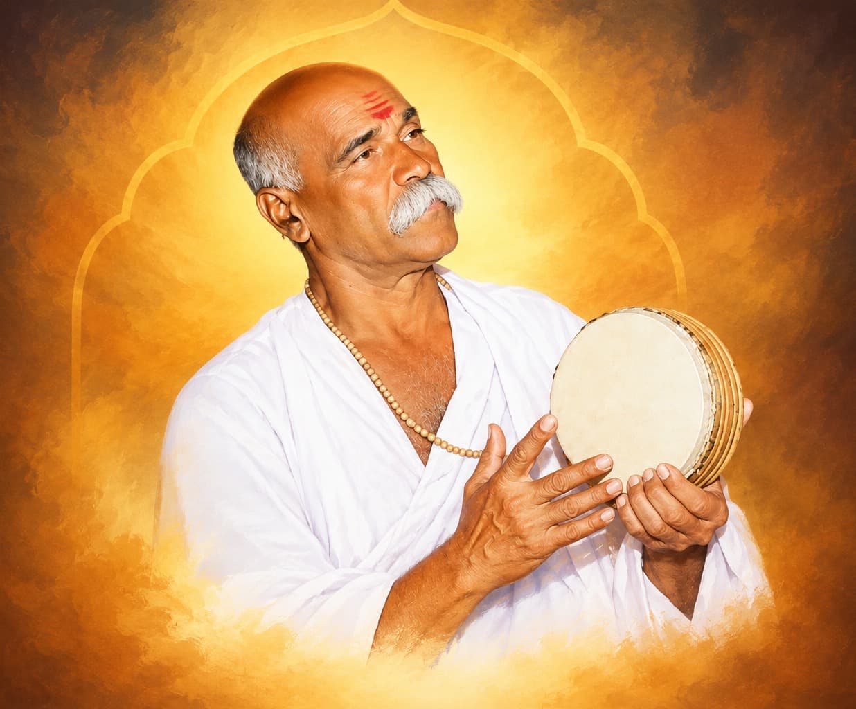 श्री संत गुरूदेव महाराज खंजिरी वाजवताना